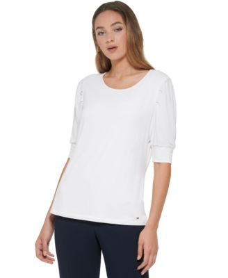 Tommy Hilfiger - Women's Elbow-Sleeve Pleated-Shoulder Top
