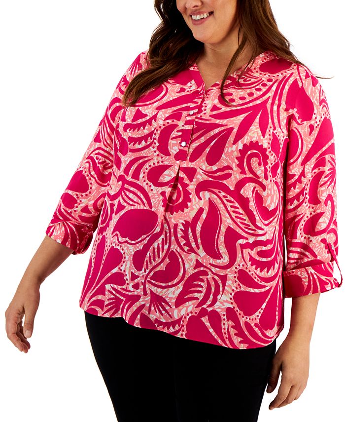 Jm Collection Plus Size Printed Utility Top, Created for Macy's