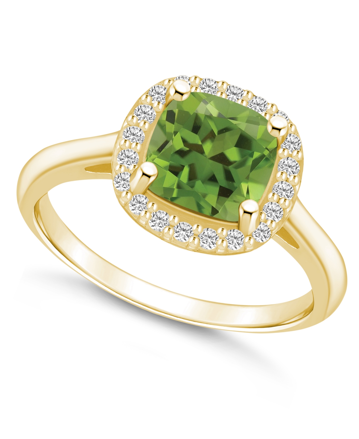 Macy's Peridot (2-3/8 Ct. T.w.) And Diamond (1/4 Ct. T.w.) Halo Ring In 14k Yellow Gold In Green
