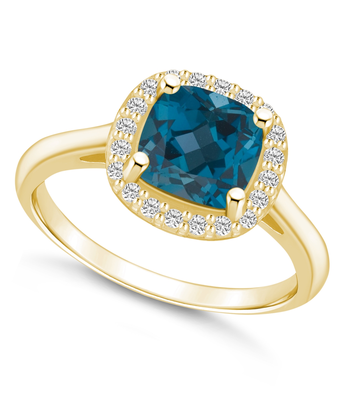 Macy's London Blue Topaz (2-3/4 Ct. T.w.) And Diamond (1/4 Ct. T.w.) Halo Ring In 14k Yellow Gold In Blue