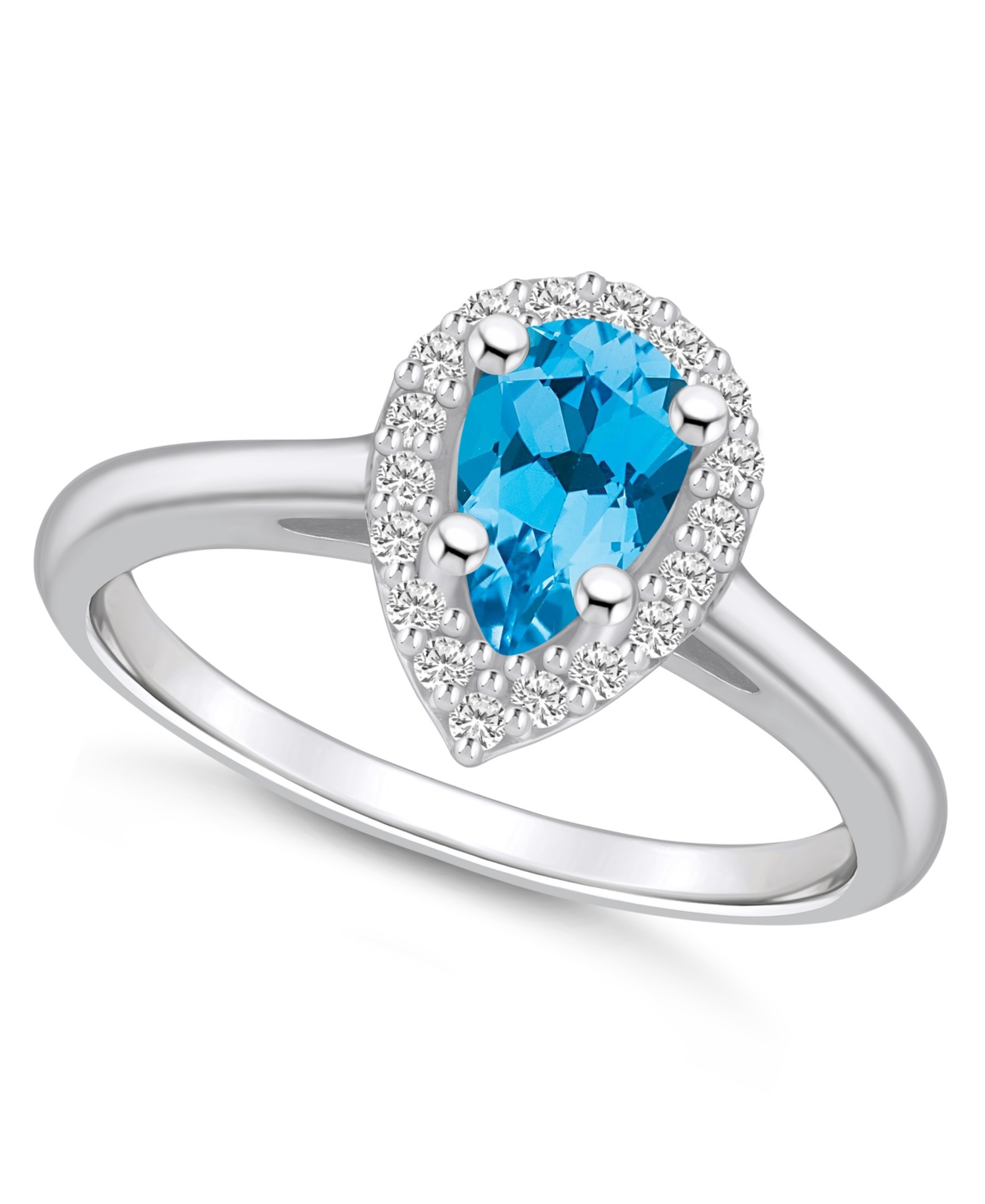 Macy's Blue Topaz (1 Ct. T.w.) And Diamond (1/5 Ct. T.w.) Halo Ring In 14k White Gold In Blue