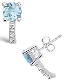 Aquamarine (1-1/2 ct. t.w.) and Diamond (1/8 ct. t.w.) Stud Earrings in 14K White Gold