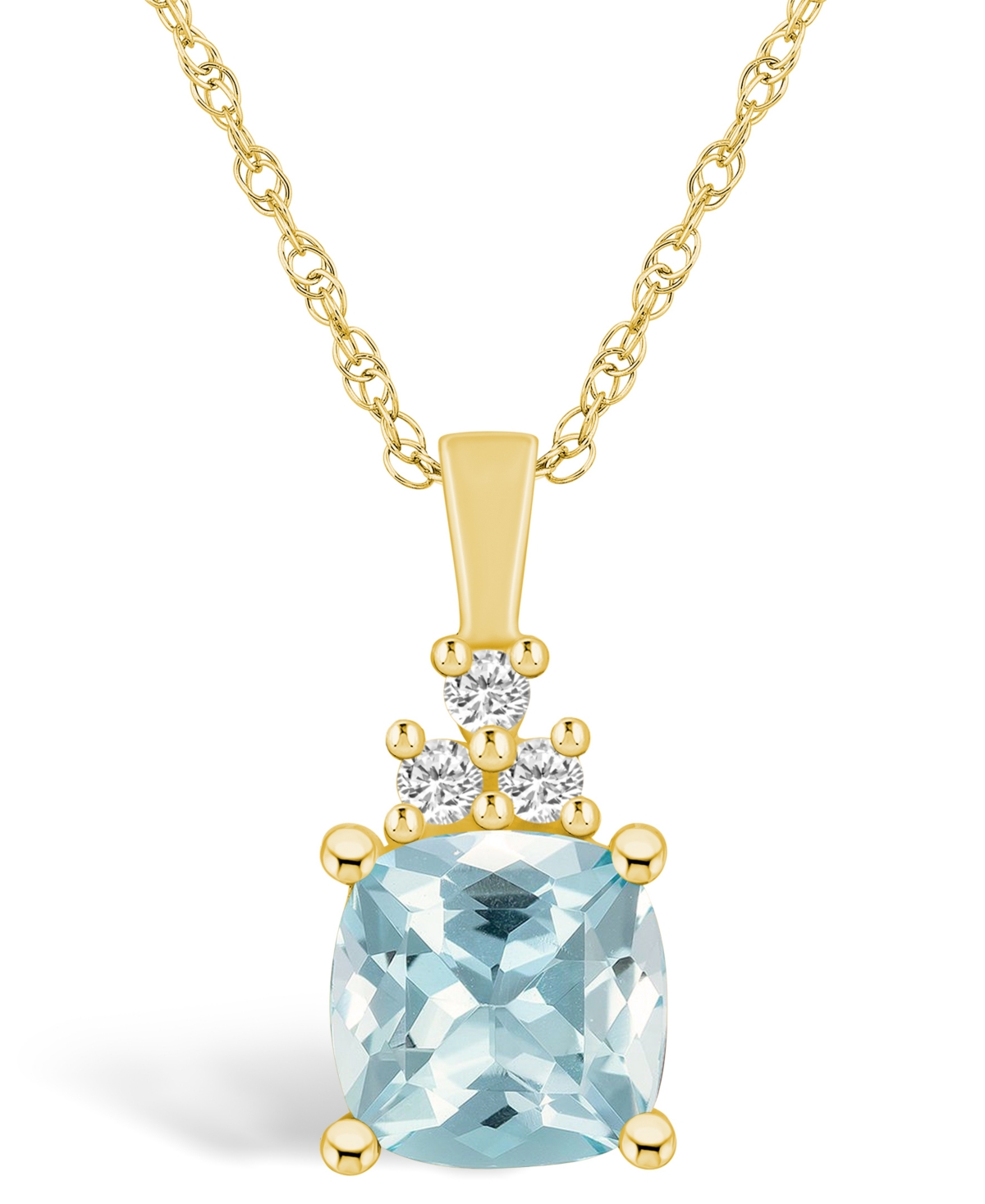 Macy's Aquamarine (2 Ct. T.w.) And Diamond (1/10 Ct. T.w.) Pendant Necklace In 14k Yellow Gold