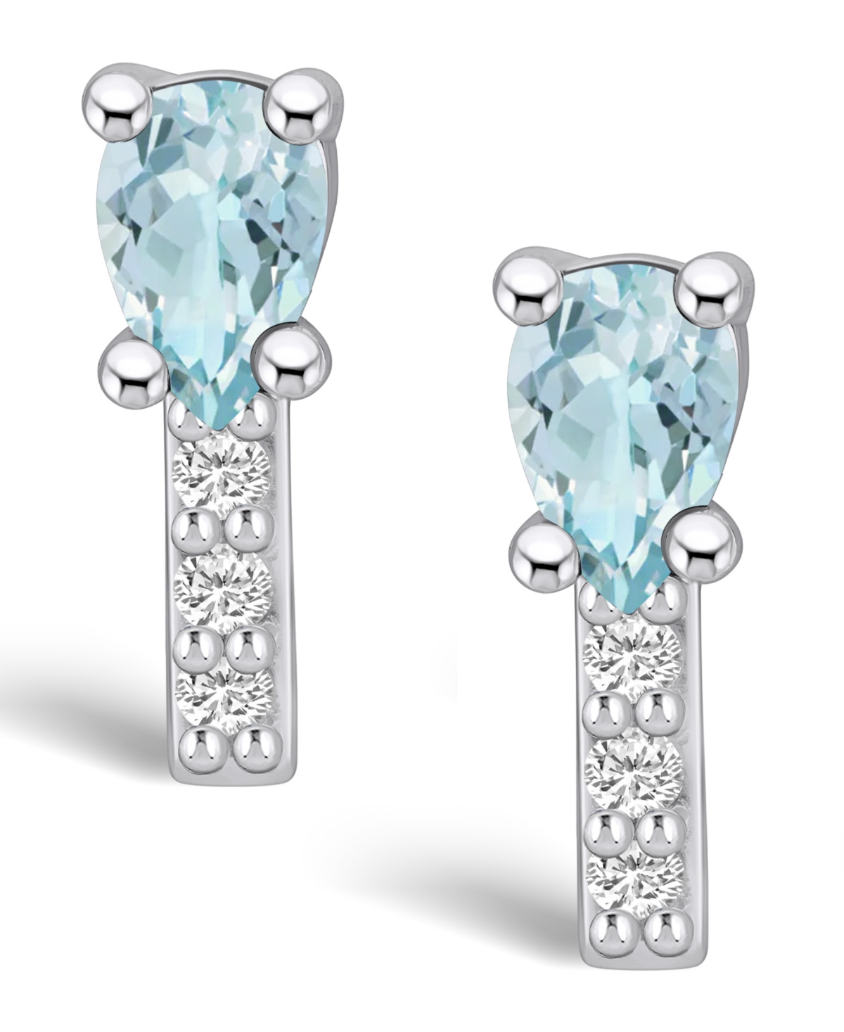Macy's(3/4 ct. t.w.) and Diamond (1/8 ct. t.w.) Stud Earrings in 14K White Gold - Aquamarine