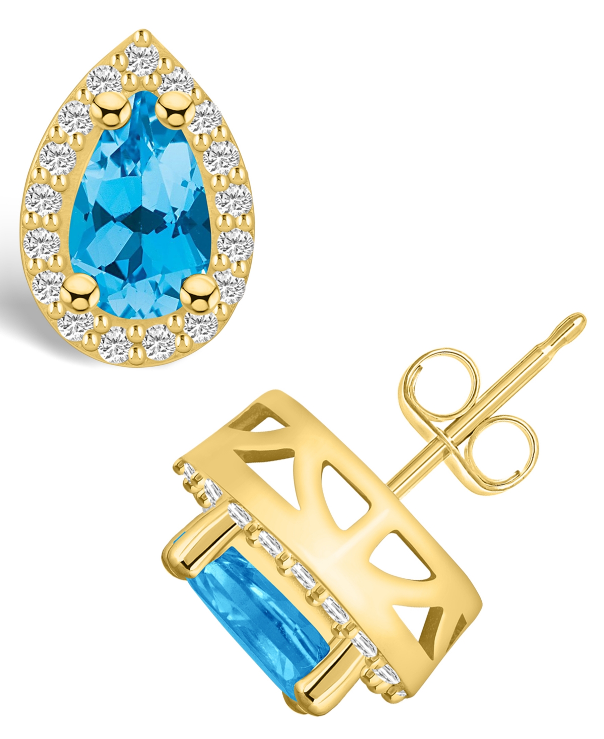 MACY'S TOPAZ (2-1/10 CT. T.W.) AND DIAMOND (1/3 CT. T.W.) HALO STUD EARRINGS IN 14K YELLOW GOLD