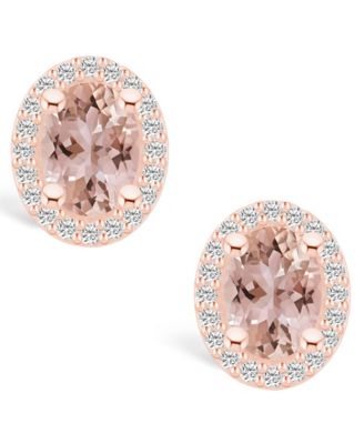 Morganite (2-1/3 ct. t.w.) and Diamond (3/8 ct. t.w.) Halo Stud Earrings in 14K Rose Gold