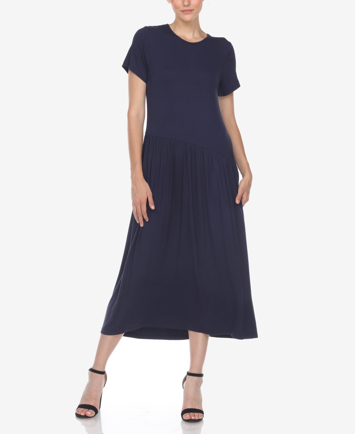 Women's Short Sleeve Asymmetrical Waist Maxi Dress - Olive