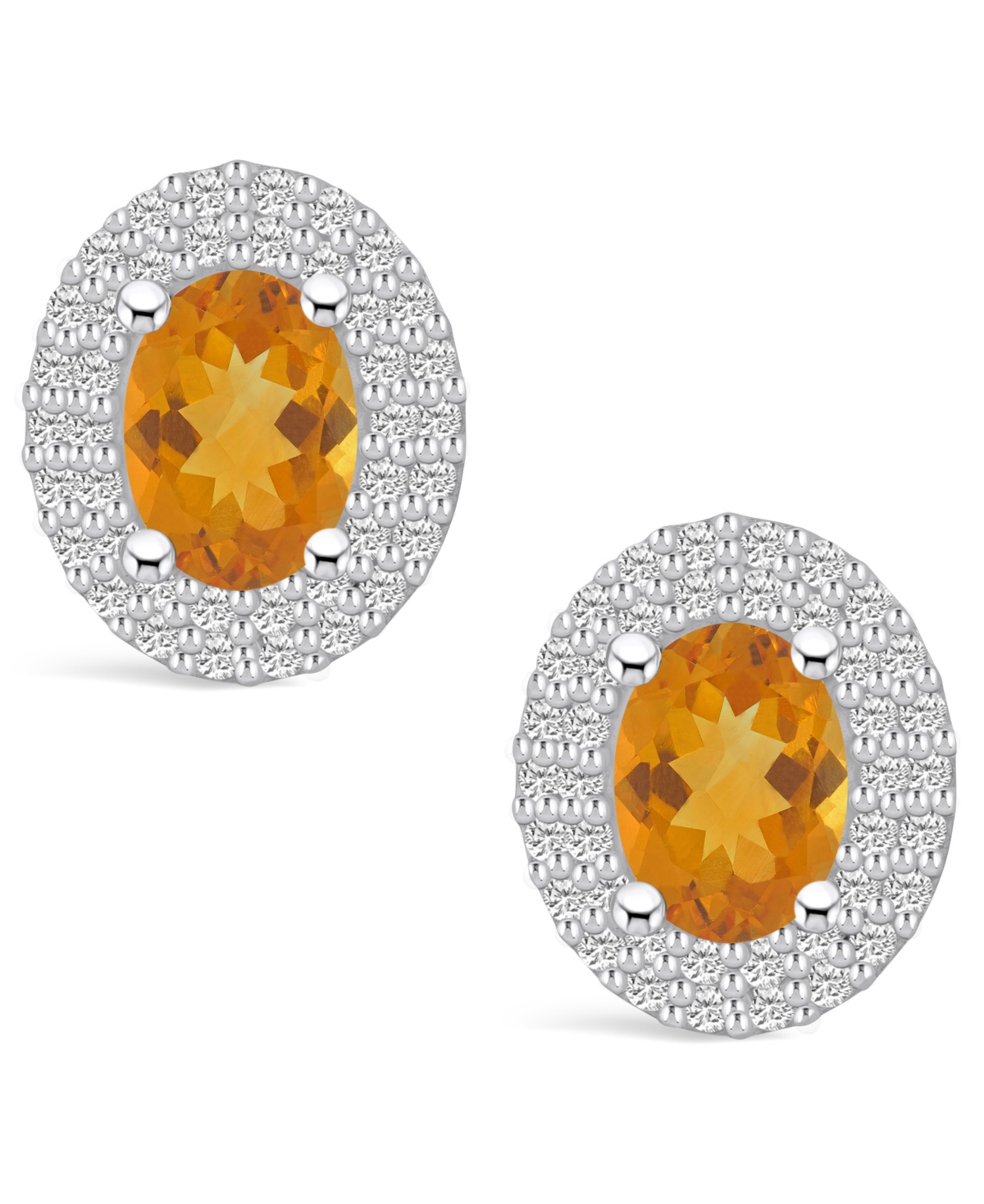Macy's(1-5/8 ct. t.w.) and Diamond (1/2 ct. t.w.) Halo Stud Earrings in 14K White Gold - Citrine
