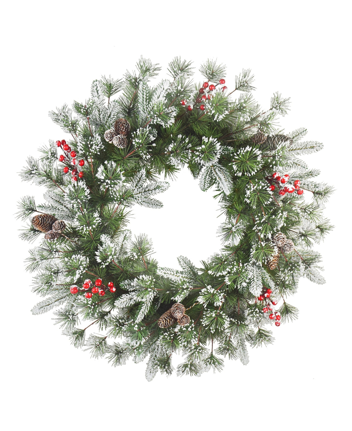 Puleo 24" Decorated Wreath With Pine Cones Berries, 200 Tips In Green