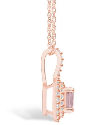 Morganite (1-1/4 Ct. T.W.) and Diamond (3/8 Ct. T.W.) Halo Pendant Necklace in 14K Rose Gold