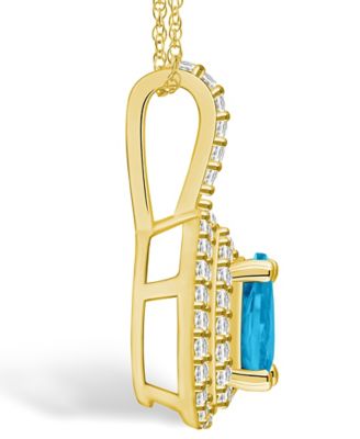 Blue Topaz (1 Ct. T.W.) and Diamond (3/8 Ct. T.W.) Halo Pendant Necklace in 14K Yellow Gold