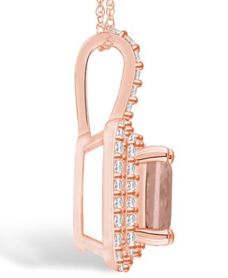 Morganite (1-3/8 Ct. T.W.) and Diamond (1/2 Ct. T.W.) Halo Pendant Necklace in 14K Rose Gold