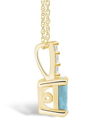 Aquamarine (1-1/7 Ct. T.W.) and Diamond Accent Pendant Necklace in 14K Yellow Gold