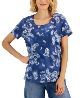 Karen Scott - Women's Paisley-Print Relaxed Scoop-Neck Top