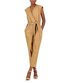 Women's Faux-Leather Jumpsuit, Created for Macy's