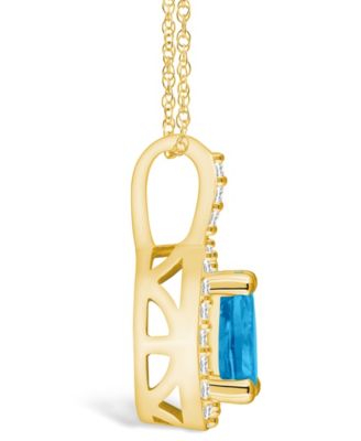 Blue Topaz (1 Ct. T.W.) and Diamond (1/5 Ct. T.W.) Halo Pendant Necklace in 14K Yellow Gold