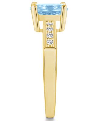 Aquamarine and Diamond Ring (1- 1/7 ct.t.w and 1/8 ct.t.w) 14K Yellow Gold