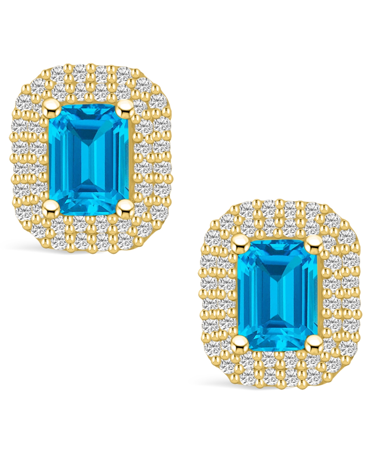 Macy's Topaz (2-5/8 ct. t.w.) and Diamond (3/4 ct. t.w.) Halo Stud Earrings in 14K Yellow Gold