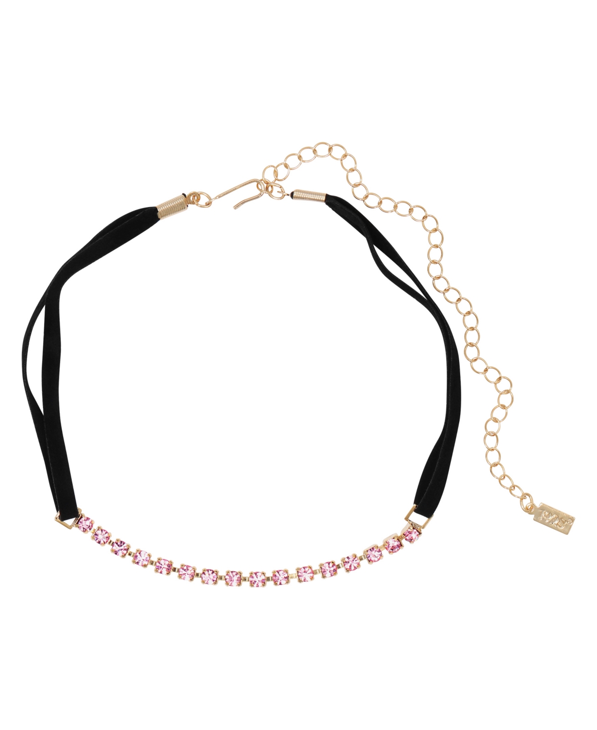 Pink Crystal Black Faux Suede Choker Necklace - Pink