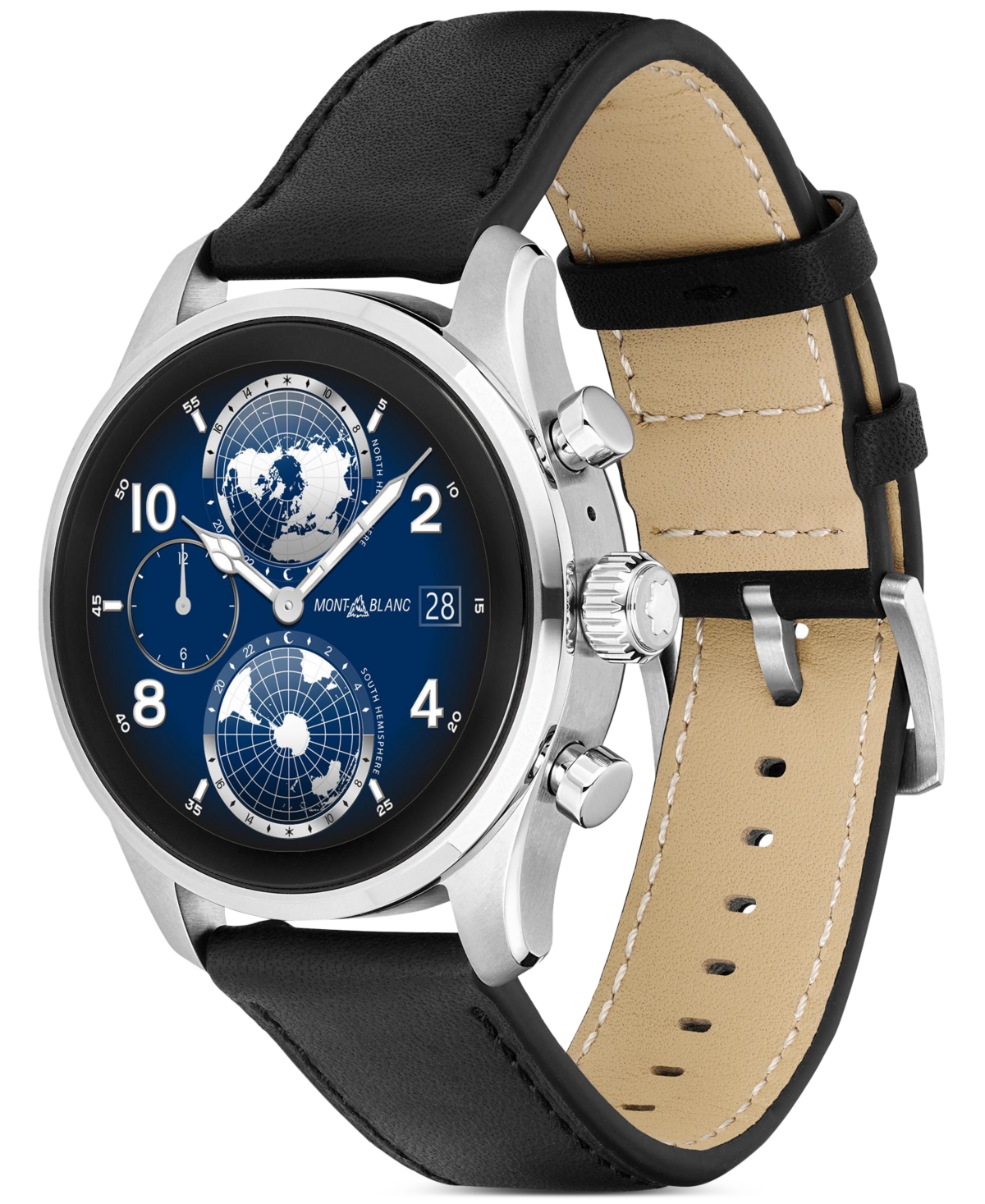 Shop Montblanc Men's Summit 3 Black Leather Strap Smart Watch 42mm