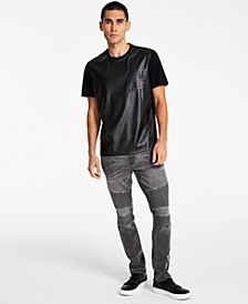 Men's Classic-Fit Pieced Faux-Leather Panel T-Shirt, Created for Macy's 