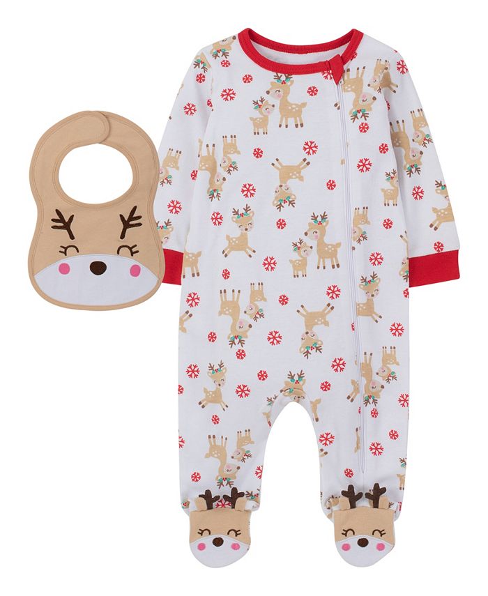 Koala Baby Girls Quilted Reindeer Sleep and Play Footie with Bib, 2