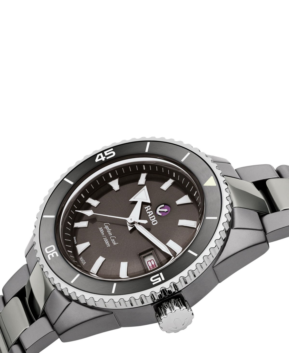Shop Rado Men's Swiss Automatic Captain Cook Gray High Tech Ceramic Bracelet Watch 43mm