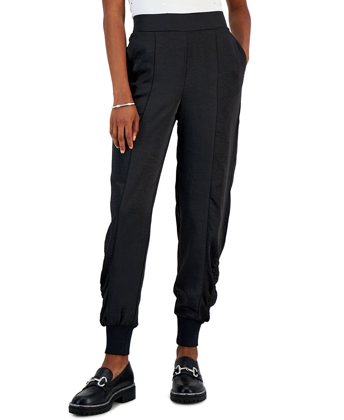 INC International Concepts Women's Ruched Satin Jogger Pants, Created ...