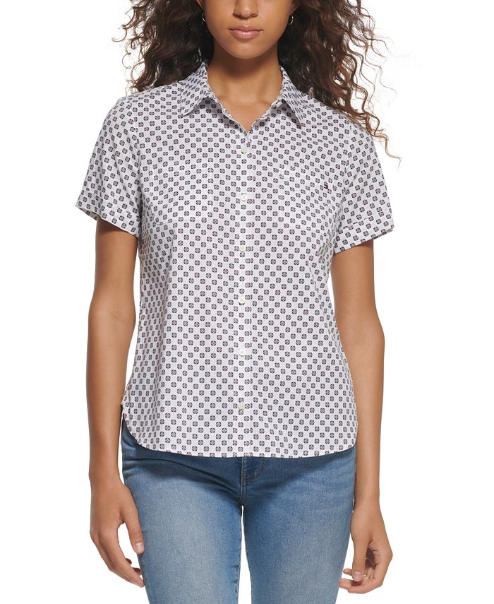 Fordeling varm Vaccinere Tommy Hilfiger Women's Short Sleeve Camp Button-Down Shirt - Macy's