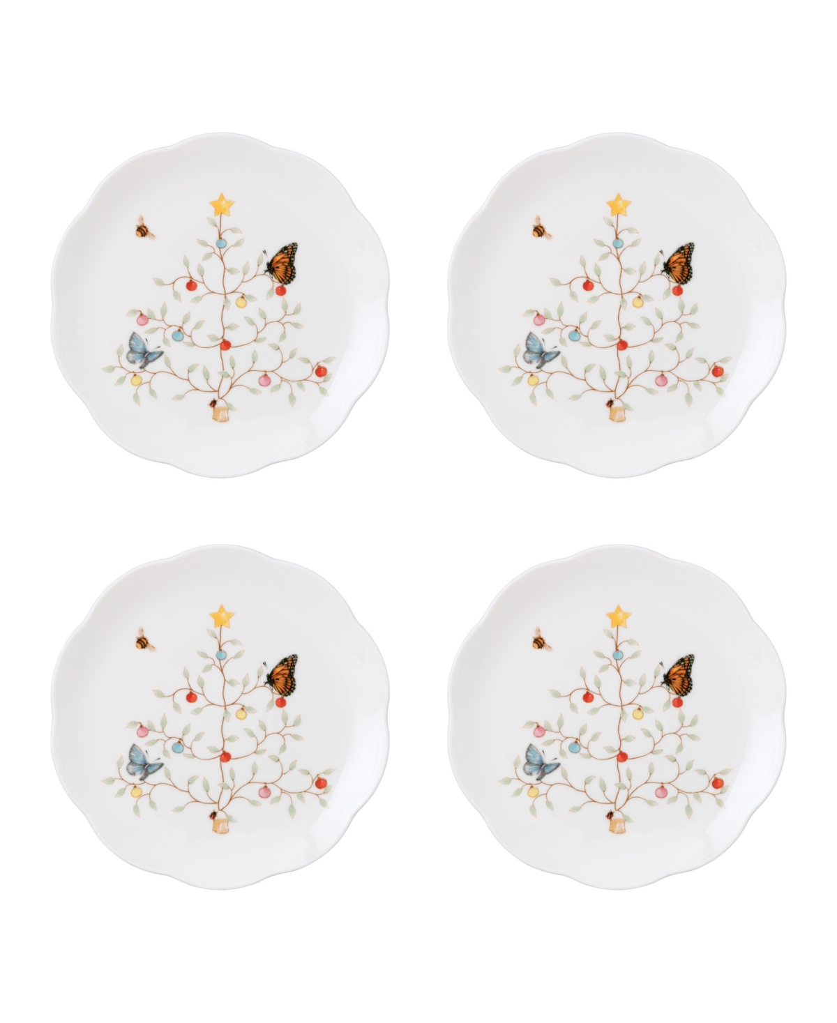 Butterfly Meadow Seasonal Dessert Plate Set, 4 Piece - Multi and White