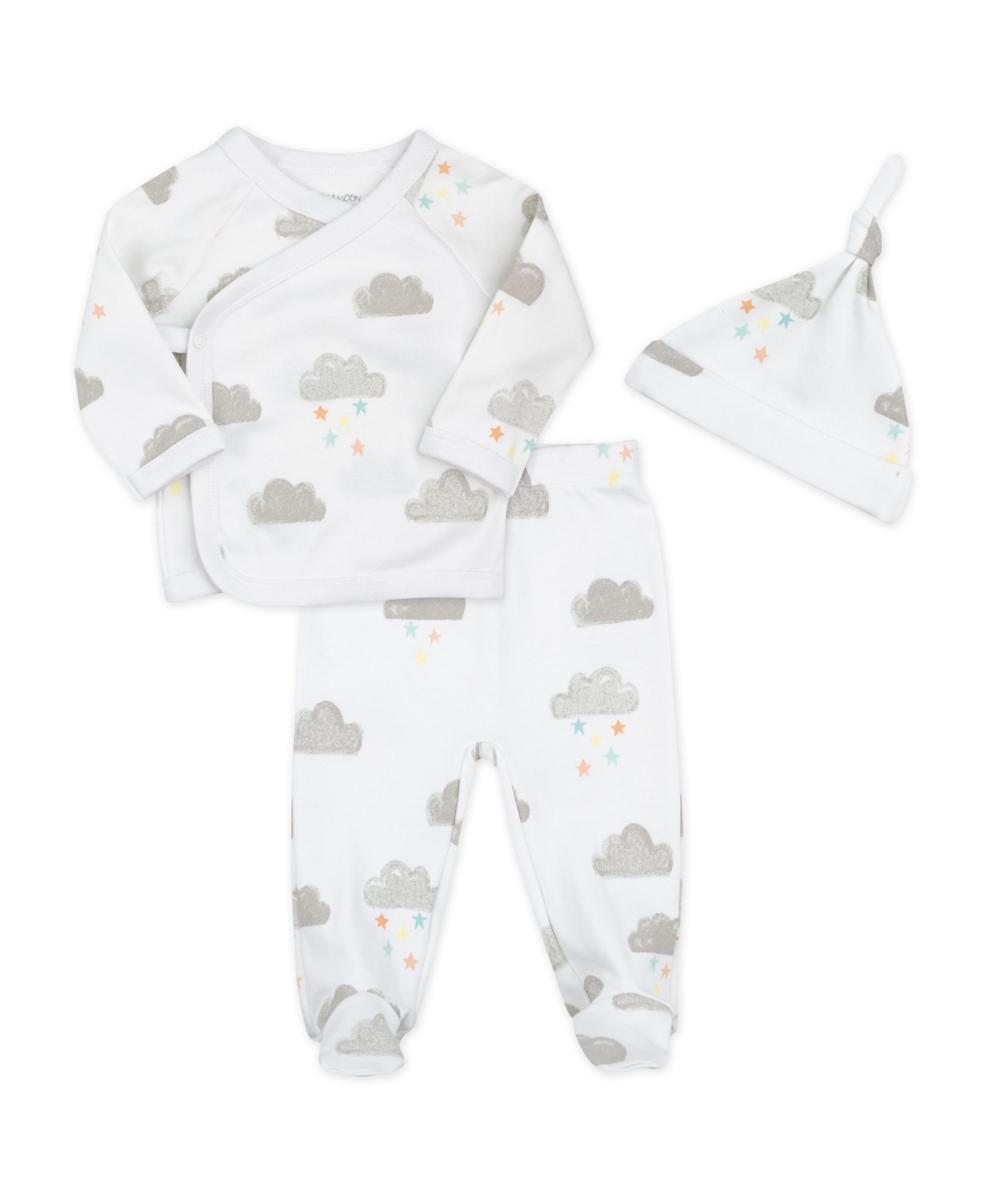 Mac & Moon Baby Neutral Cotton Take Me Home Top, Cap And Pants, 3 Piece Set In White