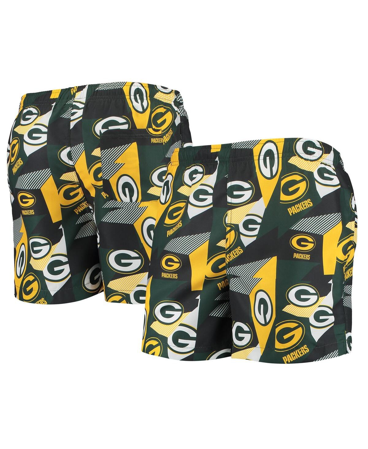 Men's FOCO Green and Gold Green Bay Packers Geo Print Swim Trunks Green,Gold