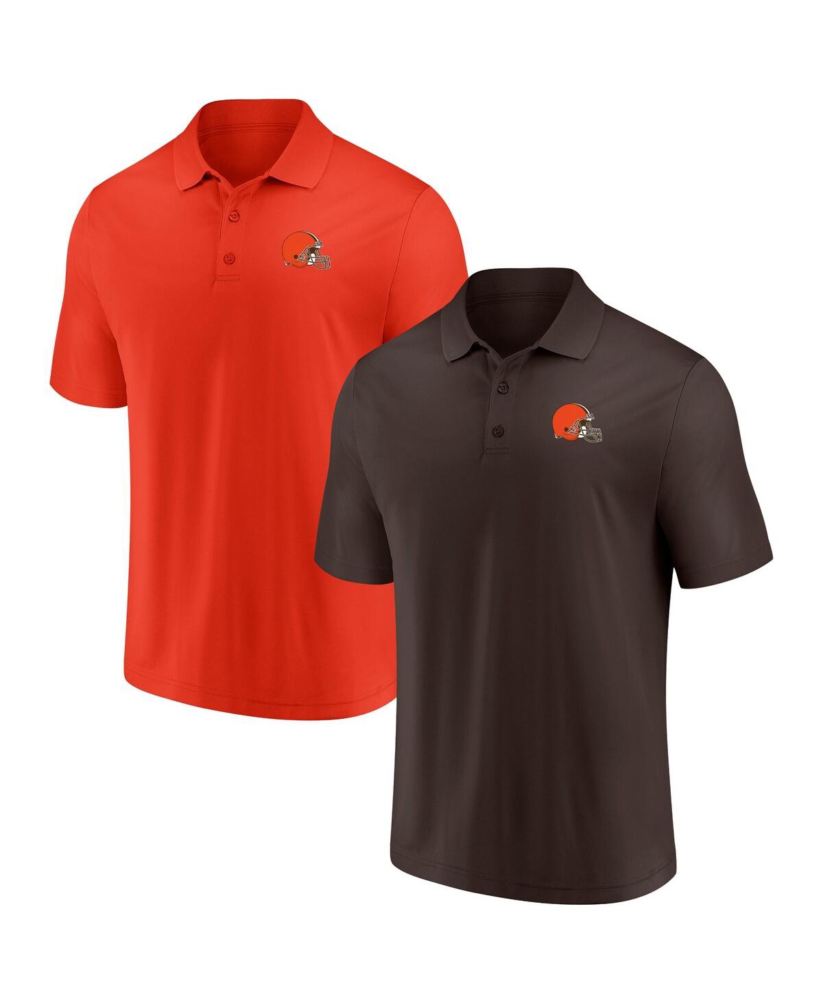 Shop Fanatics Men's  Brown And Orange Cleveland Browns Home And Away 2-pack Polo Shirt Set In Brown,orange