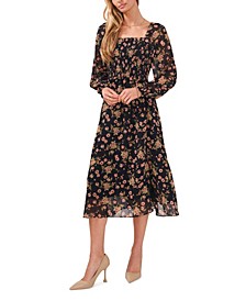 Women's Long Sleeve Square Neck Dress with Side Slit