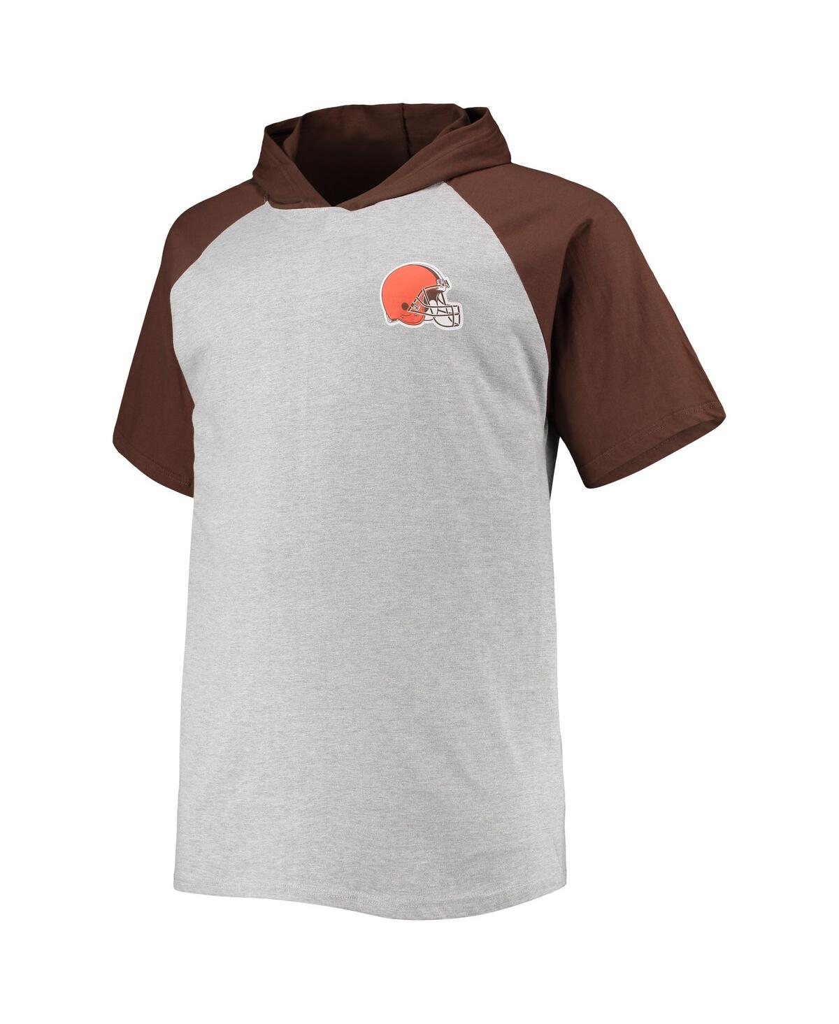 Profile Men's Heathered Gray, Brown Cleveland Browns Big And Tall Raglan Short Sleeve Pullover Hoodie In Heathered Gray,brown