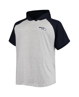 Men's Heathered Gray, College Navy Seattle Seahawks Big and Tall Raglan Short Sleeve Pullover Hoodie