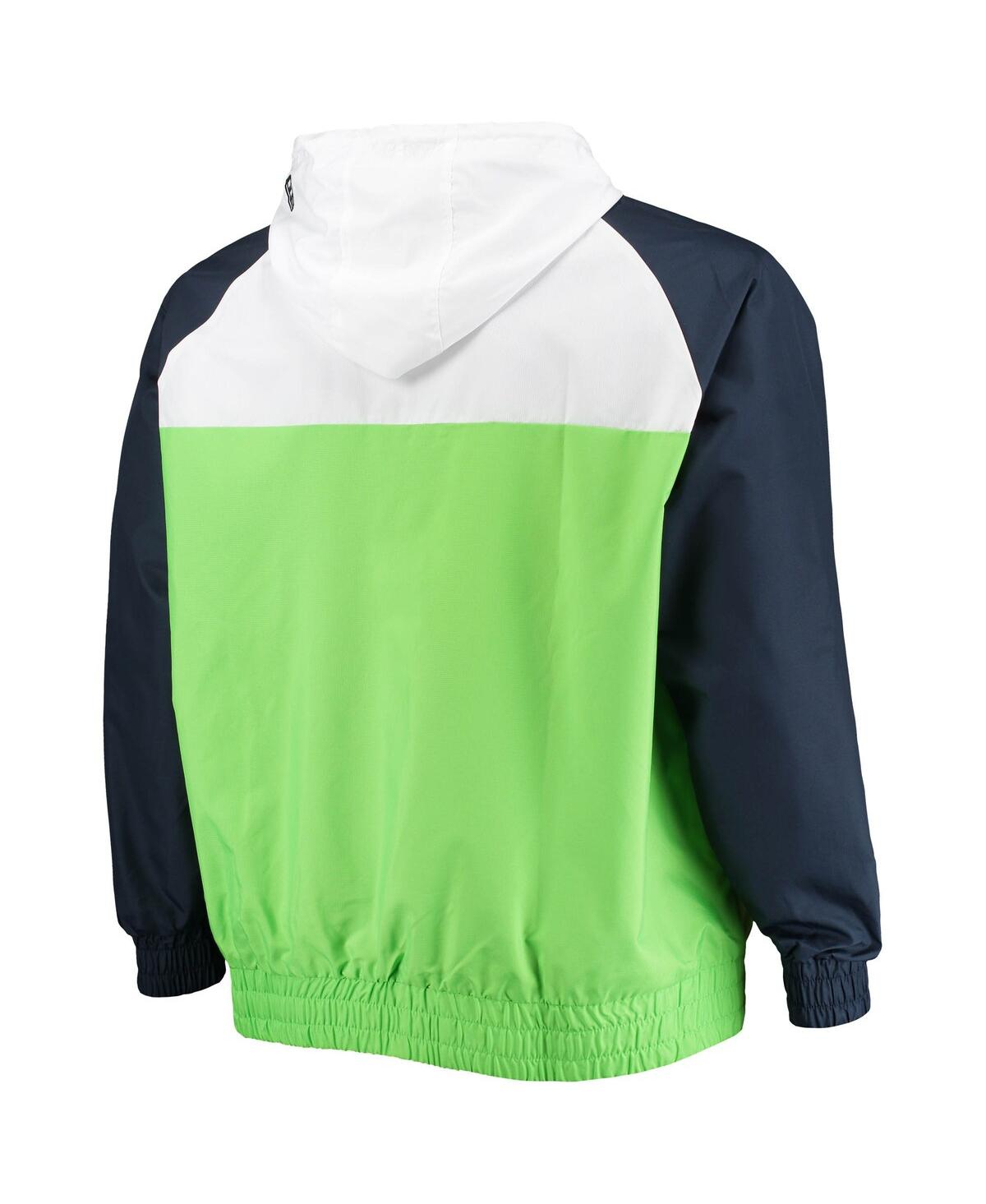 NEW ERA MEN'S NEW ERA NEON GREEN, COLLEGE NAVY SEATTLE SEAHAWKS BIG AND TALL LEAGUE RAGLAN QUARTER-ZIP HOODI 