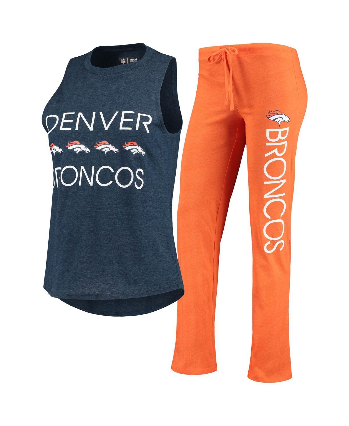 Shop Concepts Sport Women's  Orange, Navy Denver Broncos Muscle Tank Top And Pants Sleep Set In Orange,navy