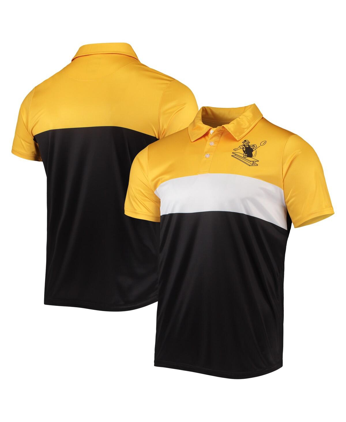 Shop Foco Men's  Gold, Black Pittsburgh Steelers Retro Colorblock Polo Shirt In Gold,black