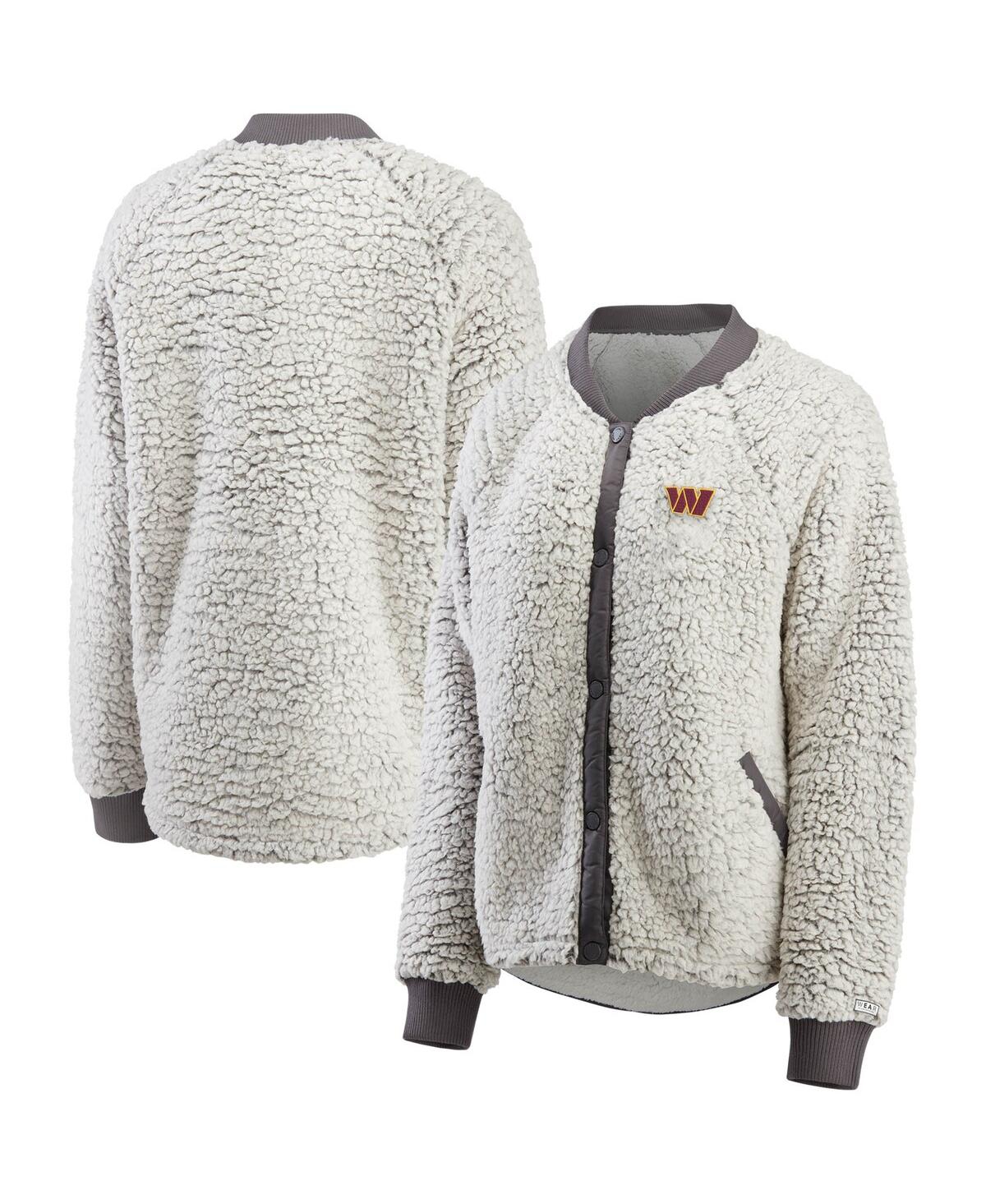 Wear By Erin Andrews Charcoal Washington Commanders Sherpa Raglan Full-snap Jacket In Charcoal