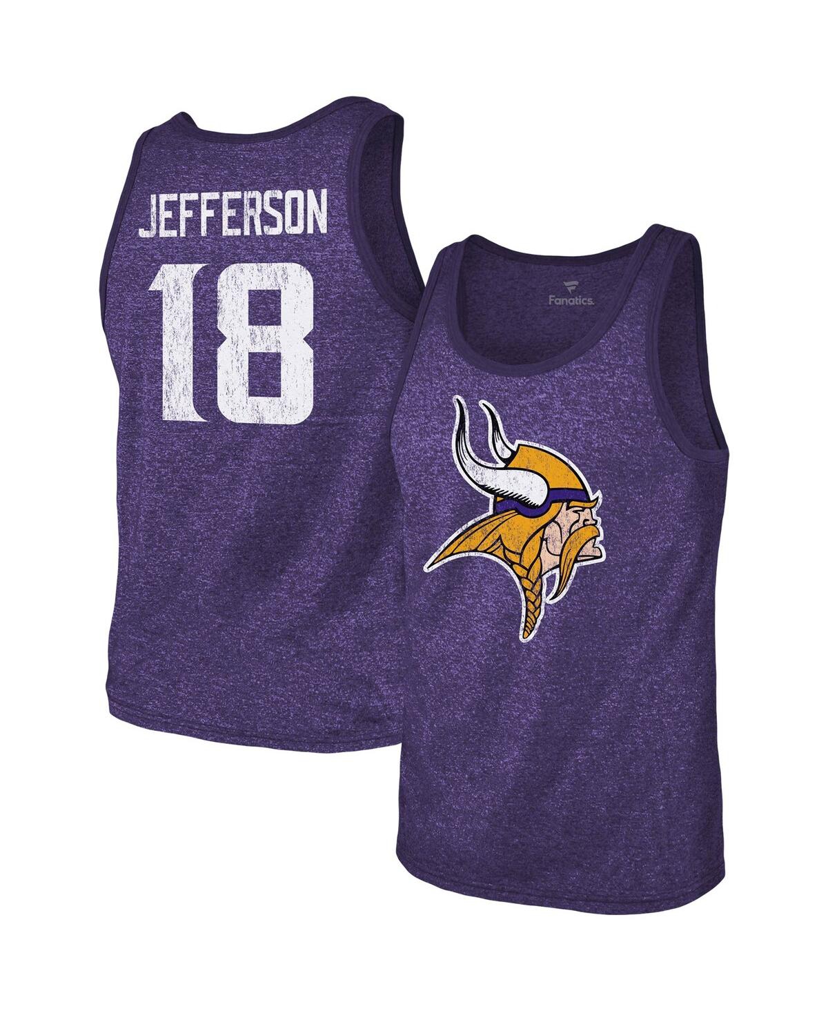 Men's Majestic Threads Justin Jefferson Heathered Purple Minnesota Vikings Name and Number Tri-Blend Tank Top - Purple
