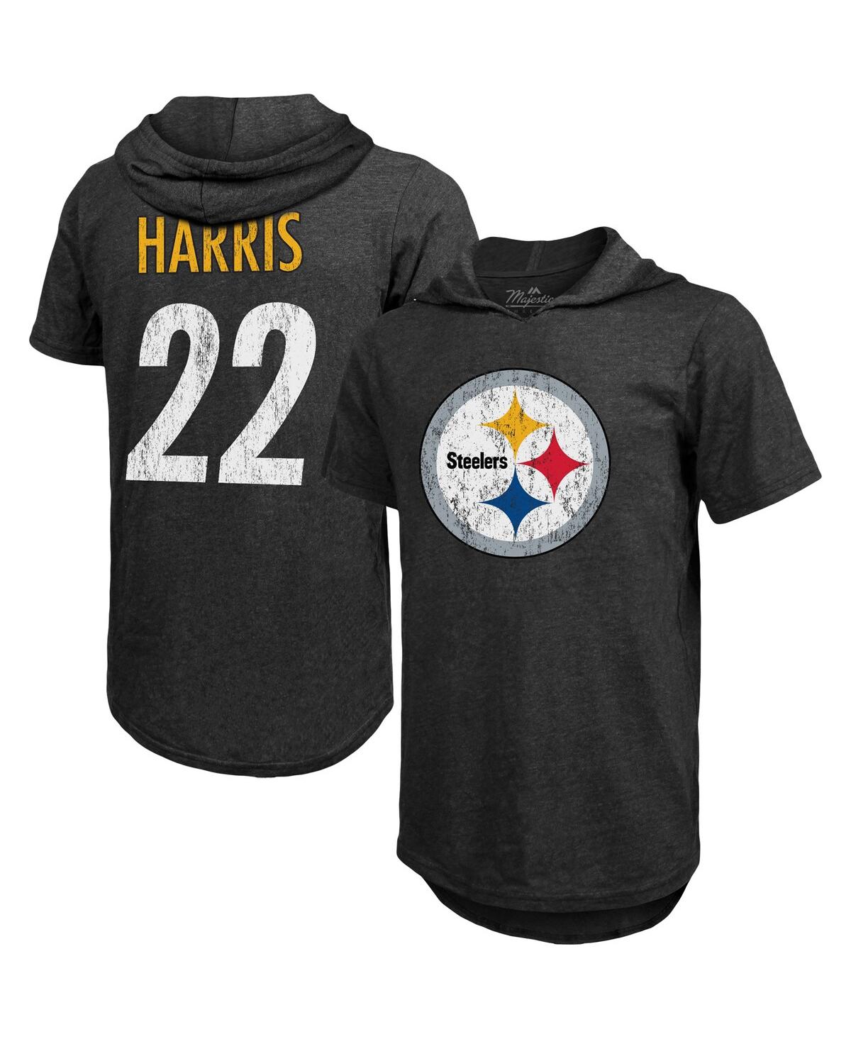Men's Majestic Threads Najee Harris Black Pittsburgh Steelers Player Name and Number Tri-Blend Hoodie T-shirt - Black