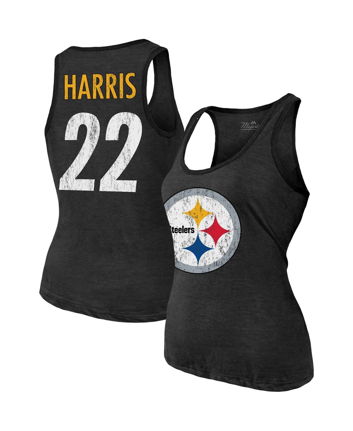 Women's Majestic Threads Najee Harris Black Pittsburgh Steelers Player Name and Number Tri-Blend Tank Top - Black
