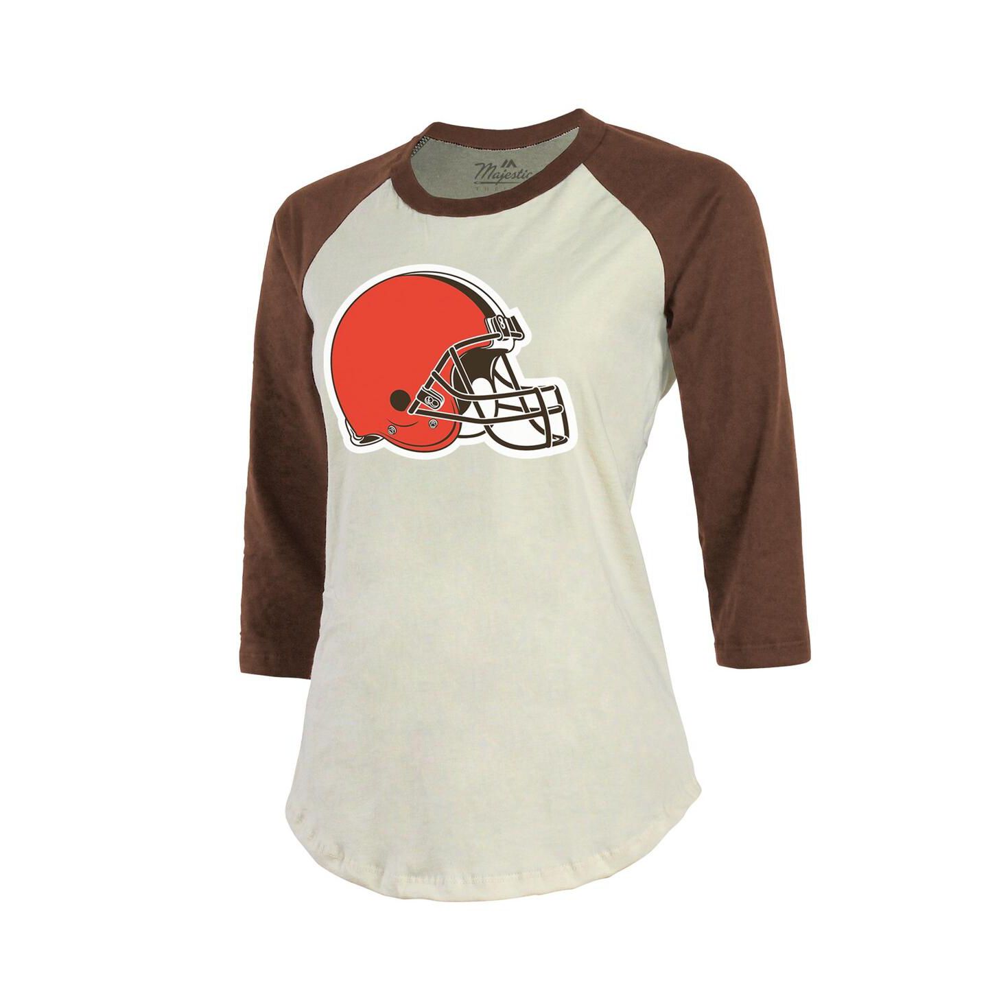 Женская футболка Majestic Threads Deshaun Watson Cream, Brown Cleveland Browns Name & Number Raglan 3/4 Sleeve — фото 3