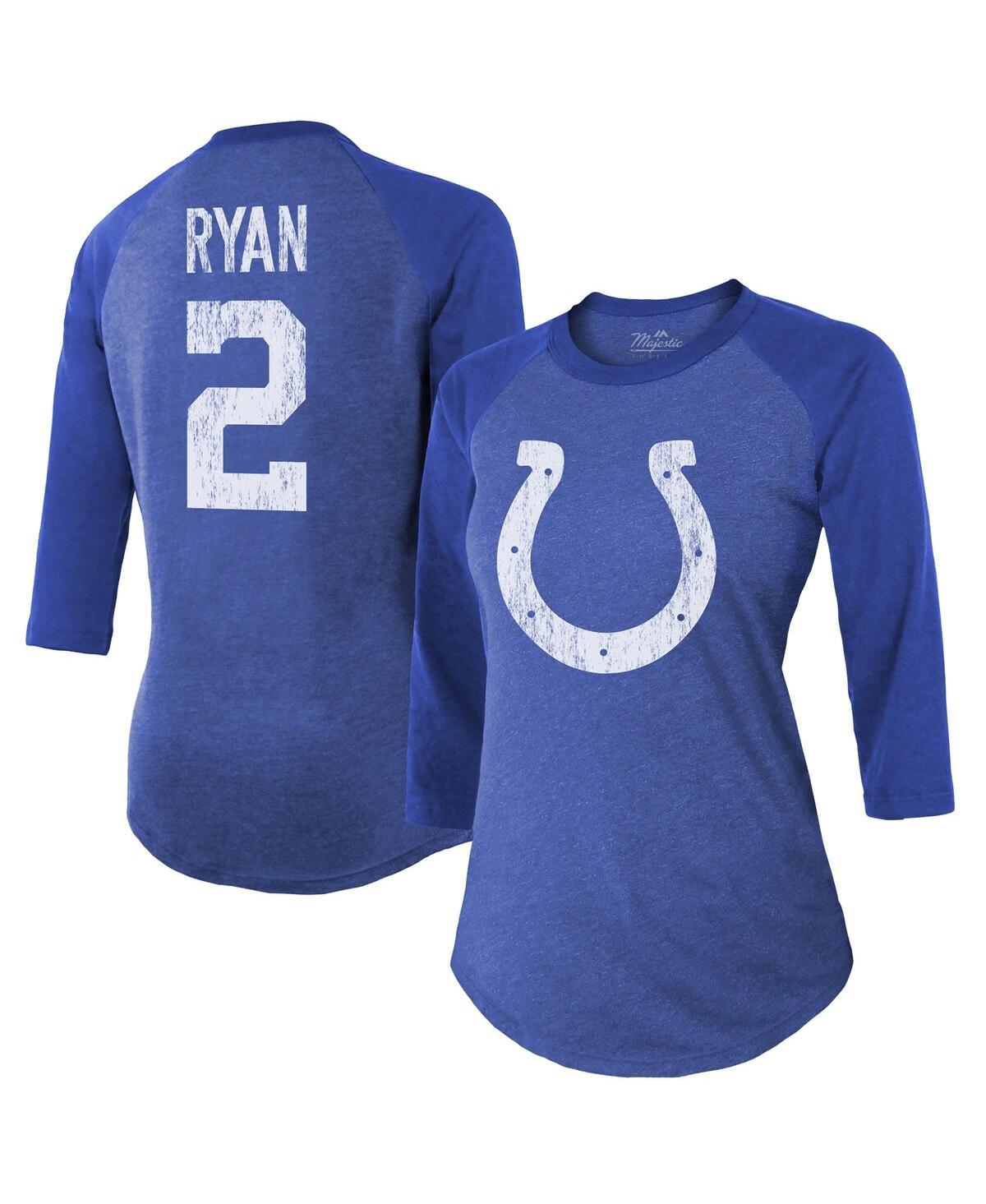 Shop Majestic Women's  Threads Matt Ryan Royal Indianapolis Colts Player Name & Number Raglan 3/4-sleeve T