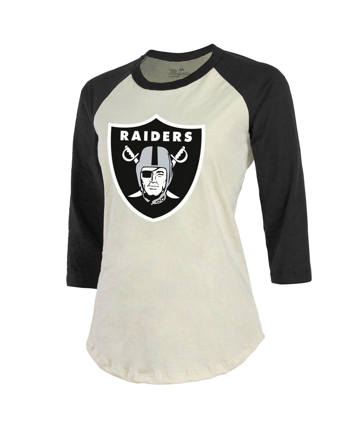 Majestic Women's  Threads Davante Adams Cream, Black Las Vegas Raiders Player Name & Number Raglan 3/ In Cream,black