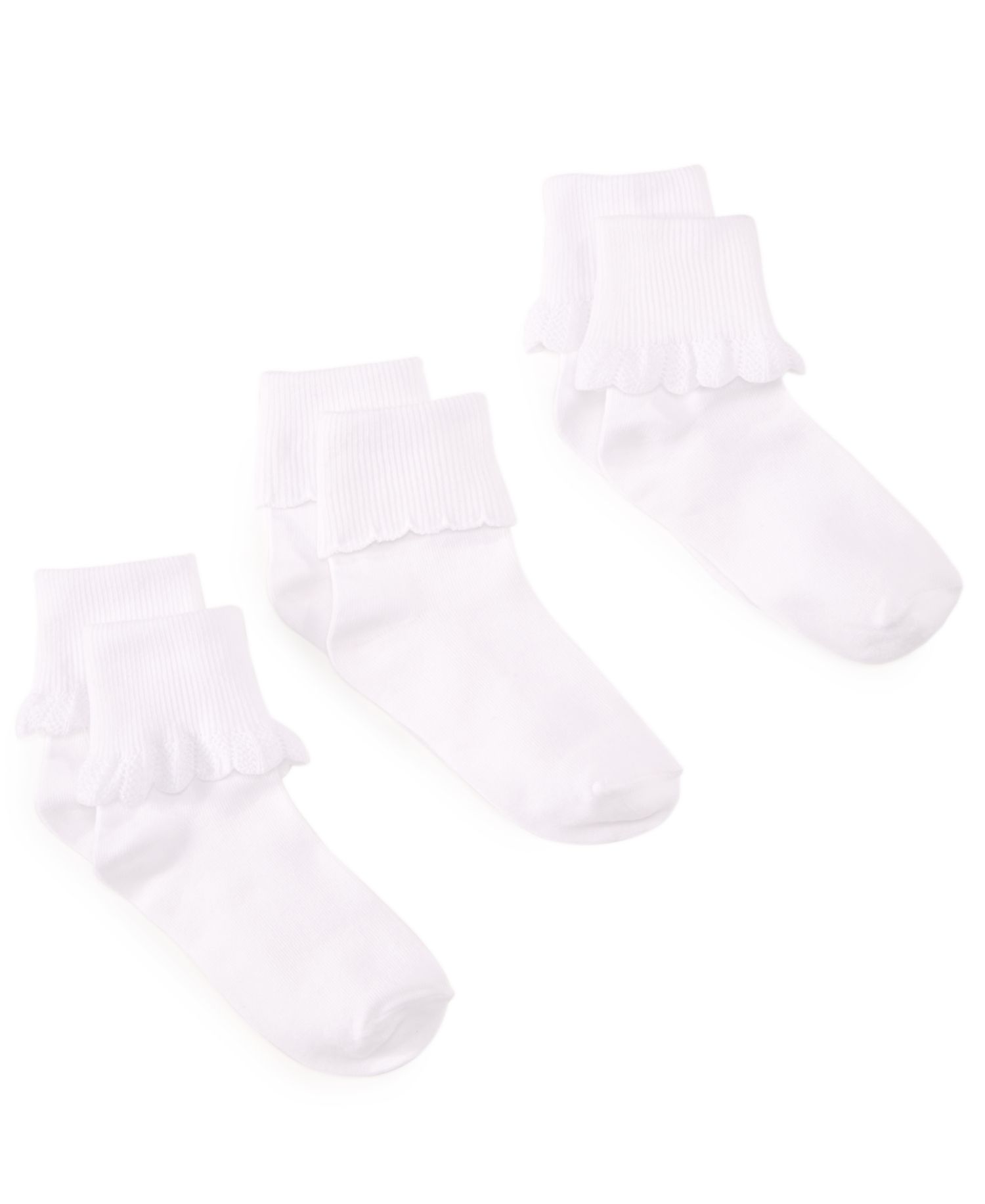 3-Pack Scalloped Socks, Little Girls & Big Girls