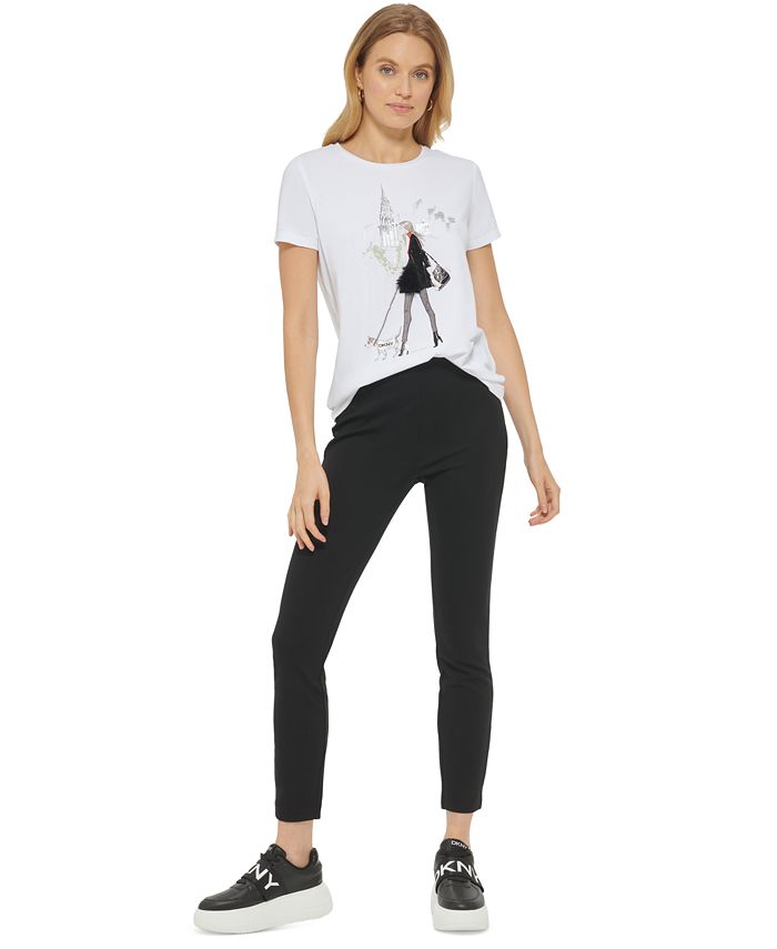 DKNY Women Dog Walking-Motif crewneck sweatshirt Size medium NWT