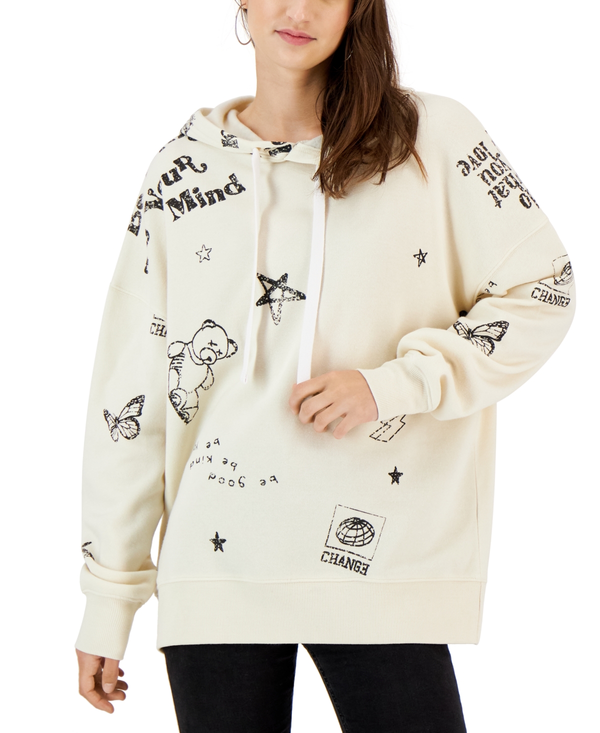 Grayson Threads Black Juniors' Sketch-Print Hoodie