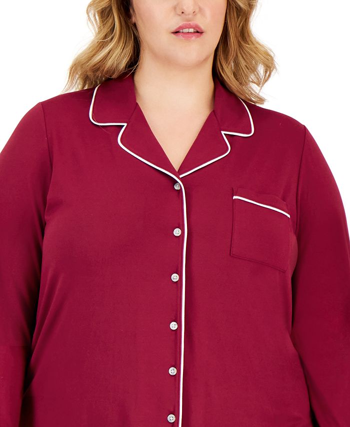 Alfani Plus Size NotchCollar LongSleeve Pajamas Set, Created for Macy